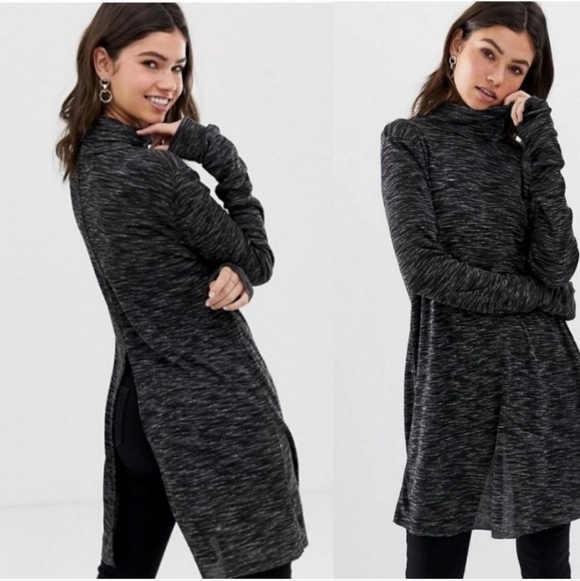 Free People Stone Cold Split Back Turtleneck Heathered Gray Black Medium - Picture 12 of 12